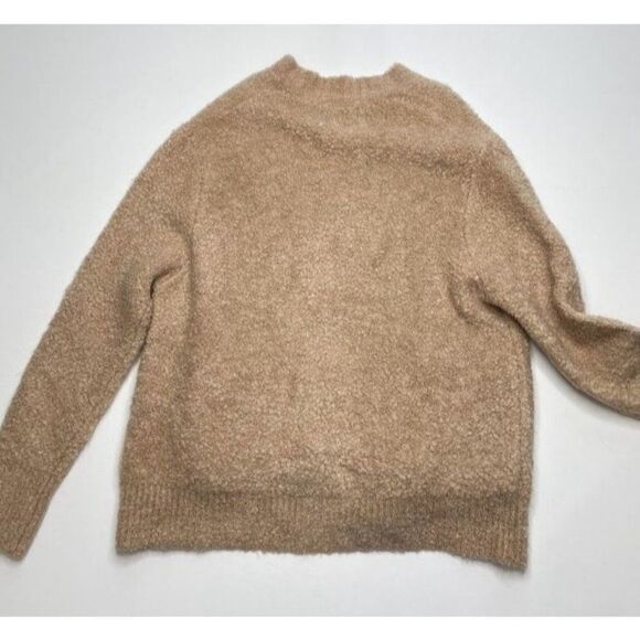 ZARA Beige V Neck Oversized Faux Fur ‎ Pocket Wool Blend Sweaater Medium - Picture 8 of 8